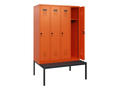 locker met bank,HxBxD 1950x1200x815mm,4vak,vak B 300mm,draaigrendel