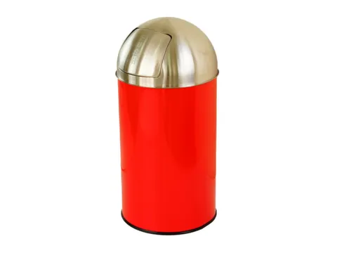 RVS afvalbakken,50l,HxØ 730x350mm,binnenbak staal,romp RVS rood