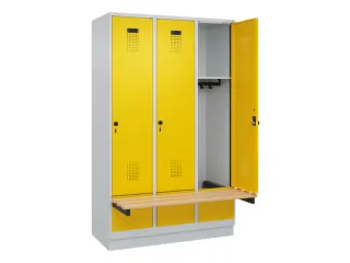 locker met bank,HxBxD 1950x1200x815mm,3vak,vak B 400mm,draaigrendel - 1