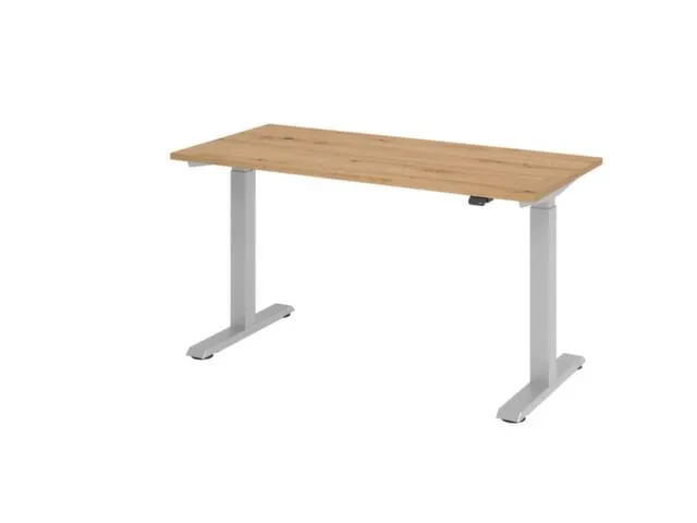 Elektrisch Zit-sta Bureau 720-1190x1400x670mm Eiken T-voet zilver
