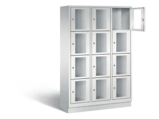 Lockerkast 1800x1200x500mm 3x4 vakken Cilinderslot, Sokkel, RAL7035 - 1