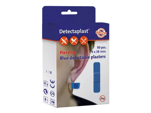 Detectaplast 8238 piercingpleister elastisch blauw 9x38 mm 50 stuks
