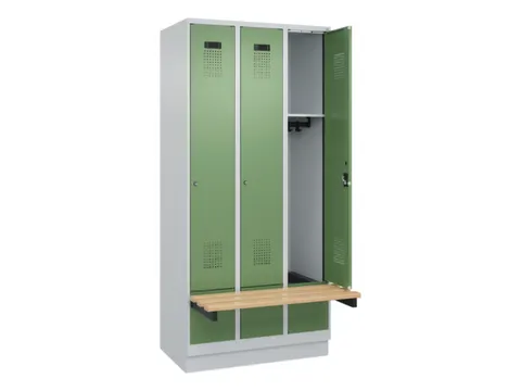 locker met bank,HxBxD 1950x900x815mm,3vak,vak B 300mm,cilinderslot