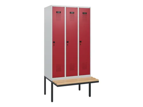 locker met bank,HxBxD 1950x900x815mm,3vak,vak B 300mm,draaigrendel