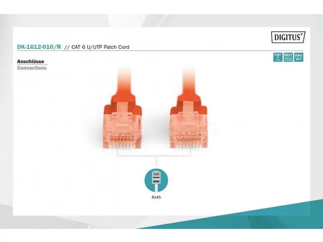 CAT 6 U-UTP patchkabel, PVC AWG 26/7 Lengte 1m Rood