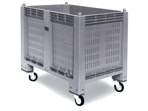 Stapelcontainer 850x1200x800mm 550 liter Wanden Gesleufd Wielen Grijs