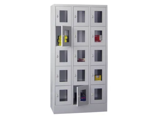 lockerkast,HxBxD 1850x900x500mm,3x5vakken,RAL7035,front RAL5012
