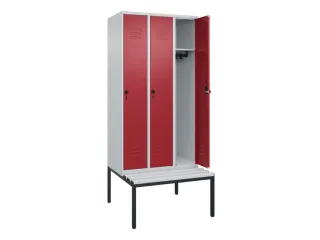 locker met bank,HxBxD 2120x900x815mm,3vak,vak B 300mm,draaigrendel - 2