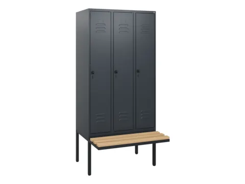 locker met bank,HxBxD 1950x900x815mm,3vak,vak B 300mm,draaigrendel