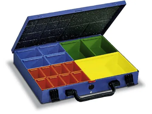 Assortimentskoffer Plaatstaal 15boxen Polystyrol 50x340x240mm Ral5007