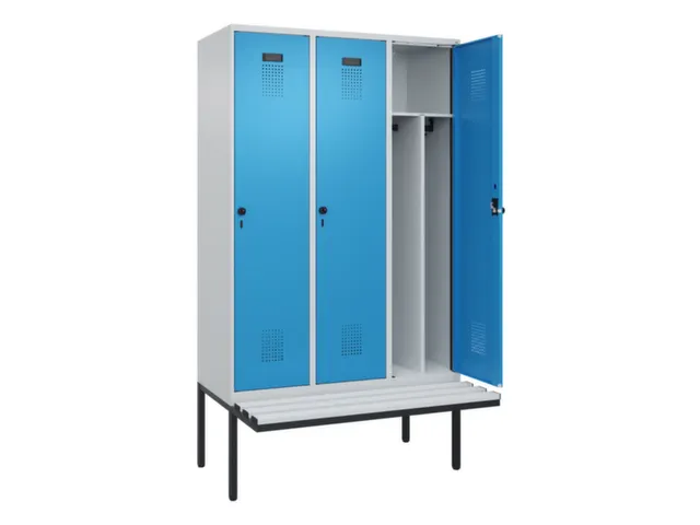 locker met bank,voor scheiding van kleding,HxBxD 2120x1200x815mm,3vak