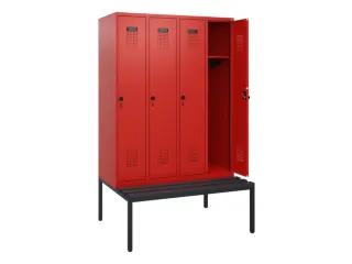 locker met bank,HxBxD 1950x1200x815mm,4vak,vak B 300mm,draaigrendel - 1