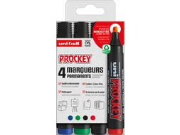 permanent marker Prockey PM-126, schuine punt, large, etui van 4 stuks
