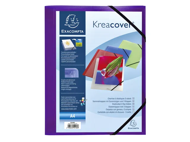 Elastomap Exacompta Kreacover A4 3 kleppen PP assorti