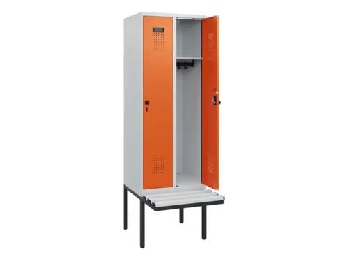 locker met bank,HxBxD 1950x600x815mm,2vak,vak B 300mm,draaigrendel