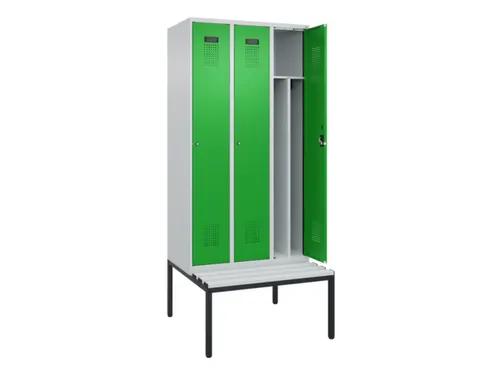 locker met bank,voor scheiding van kleding,HxBxD 2120x900x815mm,3vak