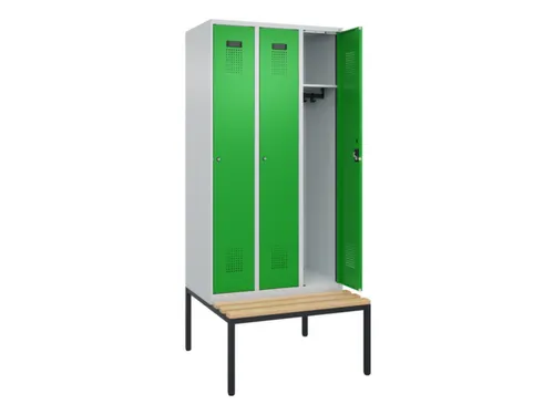 locker met bank,HxBxD 2120x900x815mm,3vak,vak B 300mm,cilinderslot