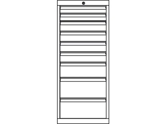 ladekast 1200x500x600mm 9laden cilinderslot RAL7035 front RAL7035