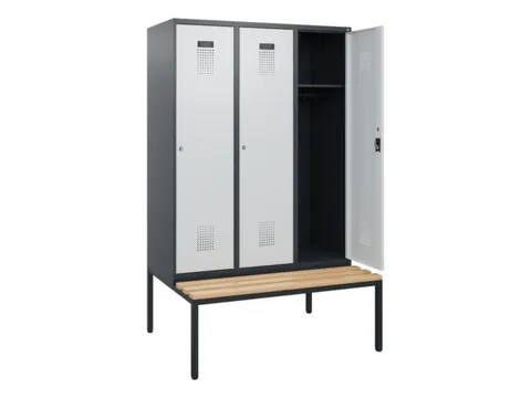 locker met bank,HxBxD 1950x1200x815mm,3vak,vak B 400mm,cilinderslot