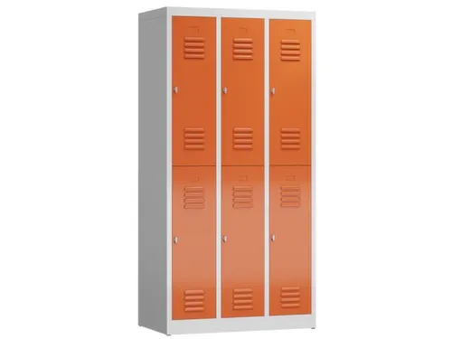 Dubbeldekse garderobekast 1800x870x500mm 3x2vak klink RAL7035 RAL3000