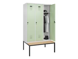 locker met bank,HxBxD 2120x1200x815mm,3vak,vak B 400mm,draaigrendel