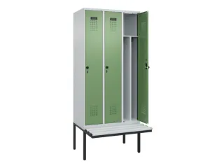 locker met bank,voor scheiding van kleding,HxBxD 2120x900x815mm,3vak - 1