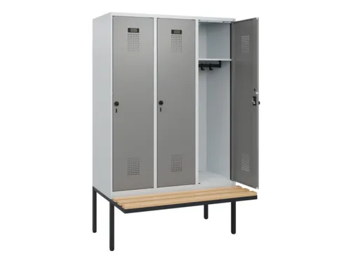 locker met bank,HxBxD 1950x1200x815mm,3vak,vak B 400mm,draaigrendel