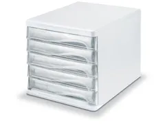 ladeblok,5lade(n),HxBxD 250x265x340mm,kunststof,wit,laden glashelder