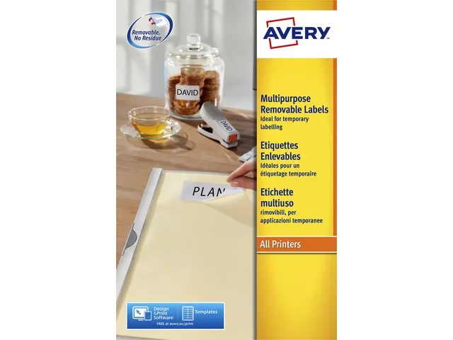 Etiket Avery L6025REV-25 63.5x46.6mm Afneembaar Wit 450 Stuks