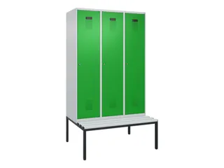 locker met bank,HxBxD 2120x1200x815mm,3vak,vak B 400mm,cilinderslot - 2