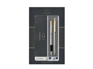 Balpen en vulpen Parker Jotter stainless steel GT medium 2 stuks - 1