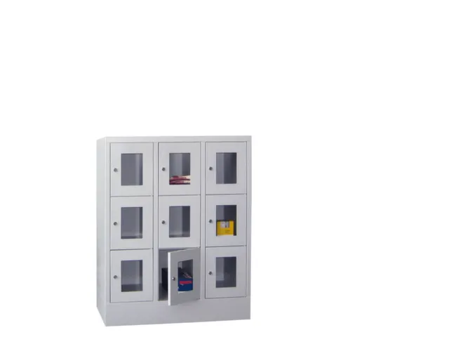 lockerkast,HxBxD 1187x900x500mm,3x3vakken,RAL7035,front RAL7016