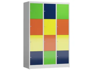 Lockerkast 1800x1185x500mm 3x4 vakken cilinderslot, sokkel, Multicolor - 1