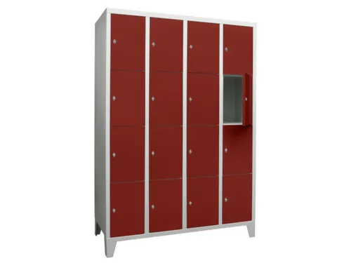 lockerkast,HxBxD 1850x1200x500mm,4x4vakken,RAL7035,front RAL3000