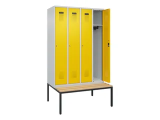 locker met bank,HxBxD 2120x1200x815mm,4vak,vak B 300mm,cilinderslot - 1
