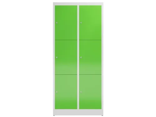 Lockerkast 1800x800x500mm 2x3 vakken cilinderslot, sokkel, RAL6018