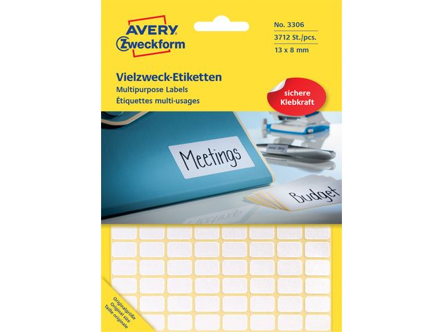 Etiket Avery Zweckform 3306 13x8mm wit 3712stuks | AveryEtiketten.nl