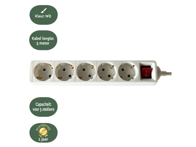 Stekkerdoos BRASQ 5 voudig 3 meter wit