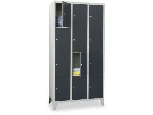 lockerkast,HxBxD 1850x900x500mm,3x4vakken,RAL7035,front RAL7016