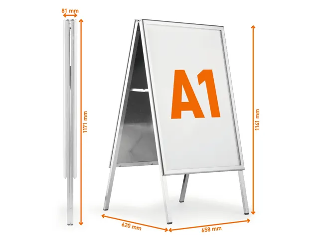 Stoepbord Aluminium Fold Outdooor A1 metaal zilver