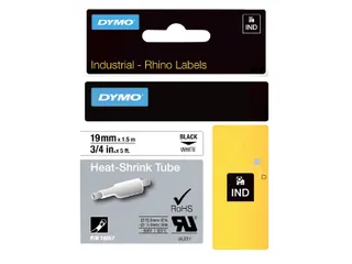 Labeltape Dymo Rhino industrieel krimpkous 19mm zwart op wit - 1