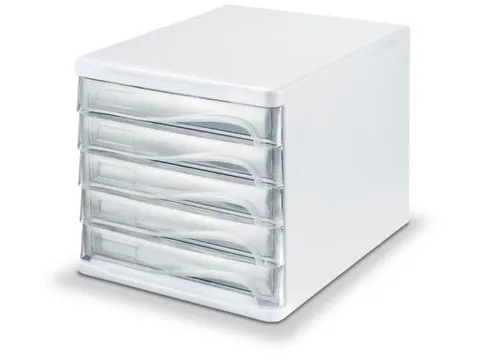 ladeblok,5lade(n),HxBxD 250x265x340mm,kunststof,wit,laden glashelder