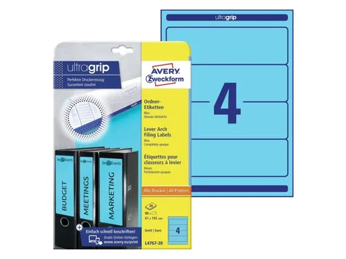 Rugetiket Avery Zweckform breed 192x61mm Blauw L4767 80 stuks