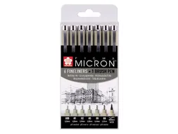 Fineliner Set Sakura Pigma Micron assorti + brushpen zwart