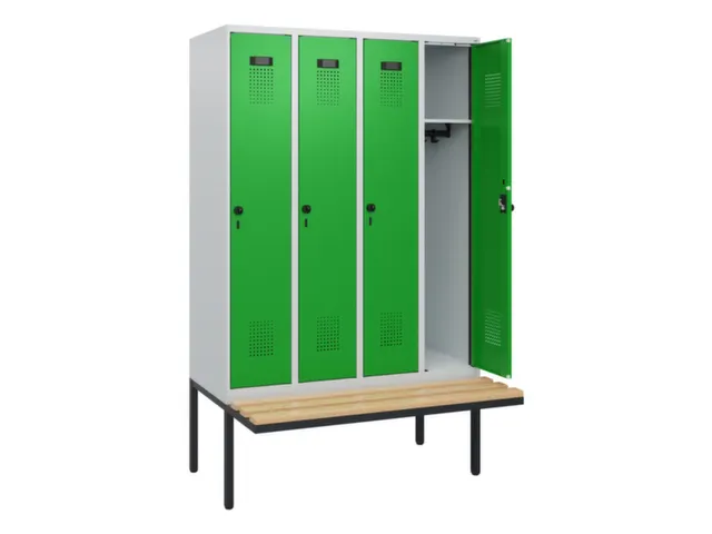 locker met bank,HxBxD 1950x1200x815mm,4vak,vak B 300mm,draaigrendel