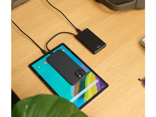 Powerbank Trust Fiera 10.000 met kabel 2 USB-poorten zwart