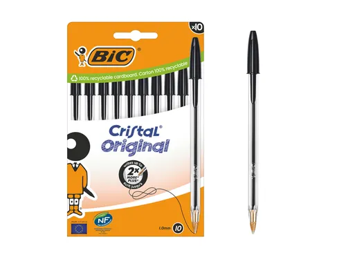 Balpen Bic Cristal medium zwart blister à 10 stuks