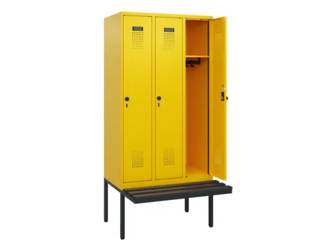 locker met bank,HxBxD 1950x900x815mm,3vak,vak B 300mm,draaigrendel