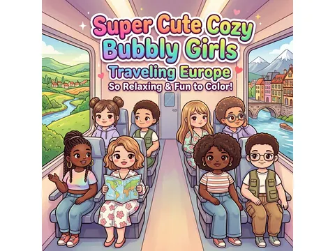 Kleurboek Cute Cozy Bubbly Girls Traveling