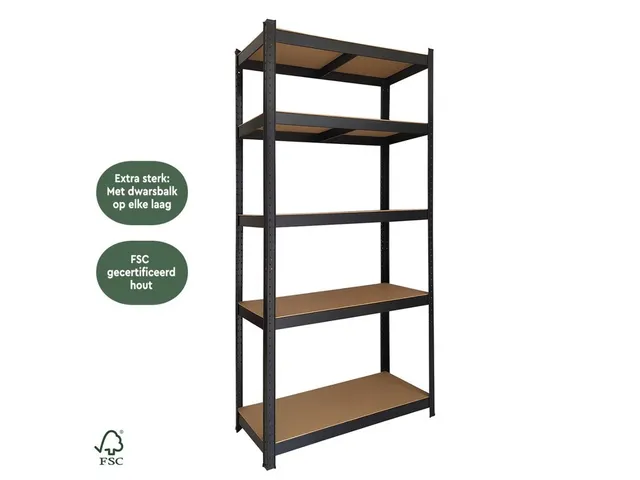 Rayonnage 5 tablettes 90x40x180cm SU175 max 875kg noir